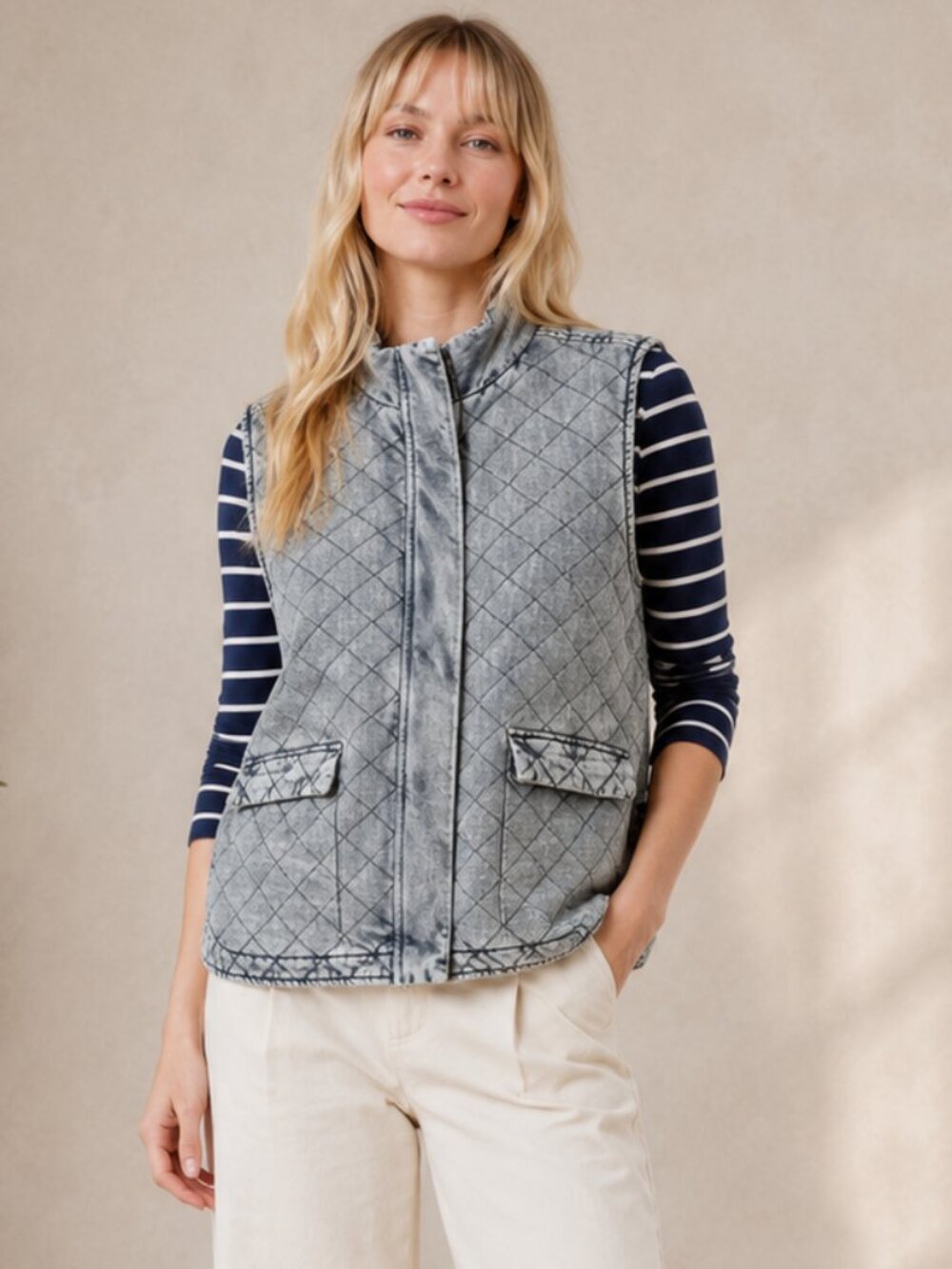 26 International Quilted Grey Sleeveless Puffer Vest
